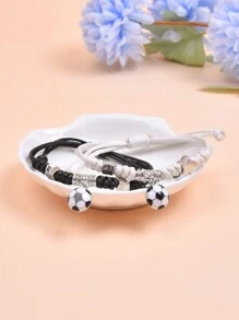 校園男女學生足球手織調節手環,跨境電商產品 - 黑色 - 查看 5