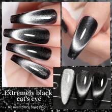 XEIJAYI 1pc 8ml Nail Polish Black Crystal Cat Eye Gel Magnetic Gel Sparkling Glitter Gel Nail Polish Semi Permanent UV Gel No Need Base Coat For Women Gift-No Magnetic Stick Included - Black - View 3