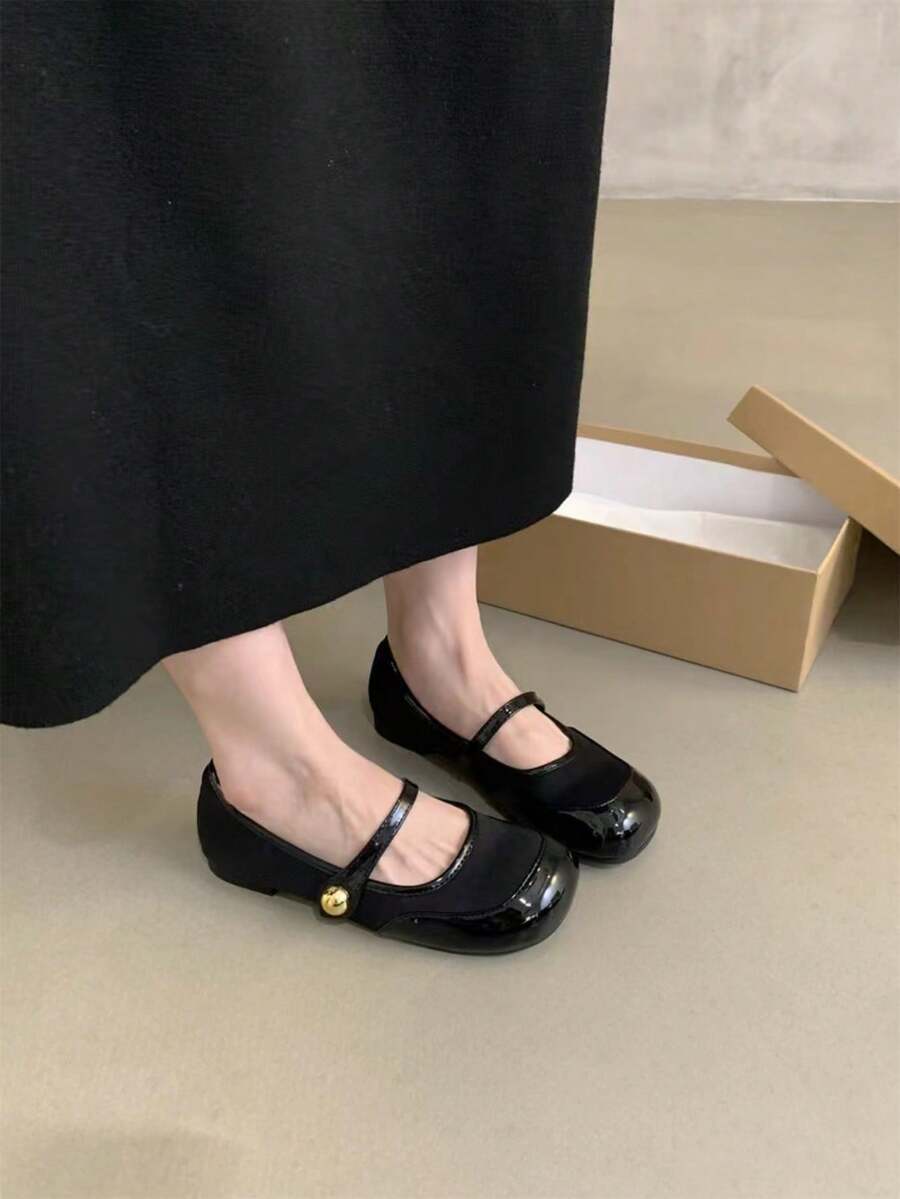 女鞋簡約黑色牛津風平底鞋 - 黑色 - 查看 1