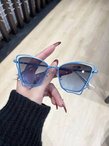 1副女士蝴蝶金属时尚不对称多边形装饰眼镜，适合夏季海滩度假、户外、旅行 - 彩色 - 查看 3