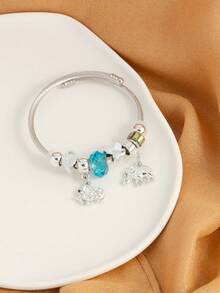 1件復古豪華風格可調式手工diy珠子裝飾手鍊設計,配有2個卡通小象吊墜,鑲嵌閃亮的寶石及白金鍍不鏽鋼材質 - 彩色 - 查看 2