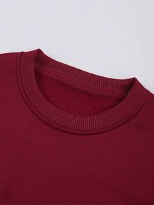 男童圓領長袖套頭毛絨厚運動衫，印有標語印花，秋冬季 - 紅色 - 查看 3