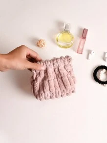1pc Fun Gifts Portable Pouch - Fluffy Corduroy Elastic Storage Bag Hair Tie Organizer Pocket Cosmetic Bag Travel Makeup Bag Squeeze Top Gifts Hot Pink Pouch For Women Wallet Mini Wallet Purse Wallet Coin Wallet