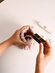 1pc Fun Gifts Portable Pouch - Fluffy Corduroy Elastic Storage Bag Hair Tie Organizer Pocket Cosmetic Bag Travel Makeup Bag Squeeze Top Gifts Hot Pink Pouch For Women Wallet Mini Wallet Purse Wallet Coin Wallet