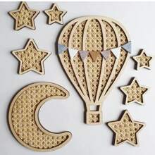 手工編織木製彩虹熱氣球,用於兒童房的星月裝飾,可掛在牆上或擺放在桌面上做裝飾品 - 棕色 - 查看 4