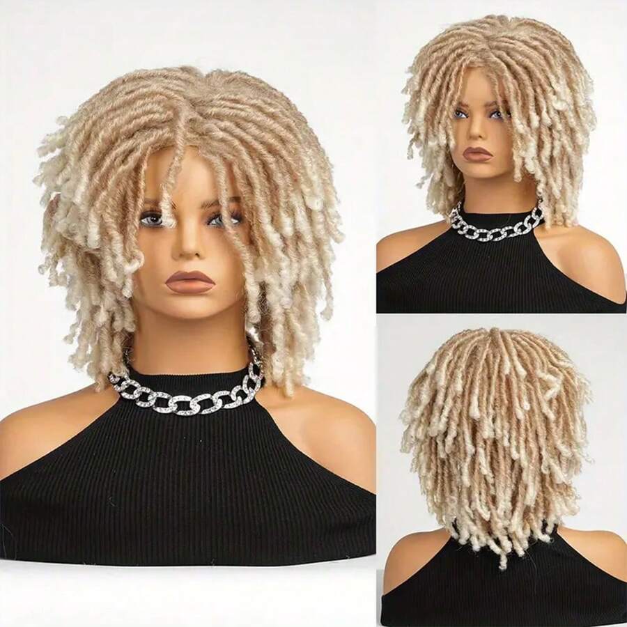 Short Dreadlock Wig 6 Inch Synthetic Braided Twist Wig Short Braided Wig For Man/Women Synthetic Braided Twist Wig - Apricot - View 1