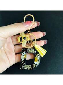 1pc A-Y Initial Keychain, Cute Daisy & Bee Resin Keyring, Suitable For Hanging On Bags, Backpacks, Cars, Great Gift For Women And Girls, Also For Valentine's Day - Multicolor - View 29