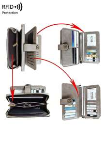 CHARM INFINITE Rfid Blocking Multi-Functional Trifold Women's For Women Wallet Purse Wallet Long Wallet Wristlet Wallet - Grey - View 7