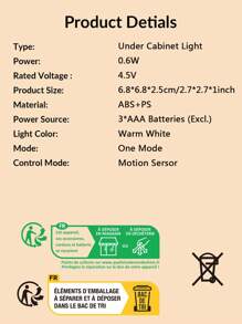 1pc Under Cabinet Light, Simple Plastic LED Closet Light For Household - Yellow - View 10