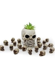 20入組條紋迷你骷髏裝飾品,適用於萬聖節、盆栽、辦公桌、家庭辦公室、生日、庭院、草坪、門廊、哥特式萬聖節房間裝飾（條紋隨機） - 棕色 - 查看 7