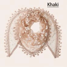 1入女士蕾絲花卉和流蘇裝飾三角圍巾,適用於春夏秋季,多功能防曬披肩,頭巾,圍巾,頭帶,旅行和日常生活波西米亞風格 - 彩色 - 查看 3