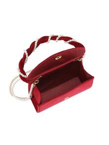 1 件簡約純色時尚復古金色金屬鏈條和天鵝絨面料斜挎單肩包 - 紅色 - 查看 10