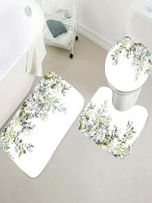 4pcs/Set Creative Ins Style Printed Shower Curtain, Waterproof Anti-Mildew Shower Curtain, 12 Hooks, Bathroom Mat, U-Shaped Toilet Mat, Toilet Lid Cover, Bathroom Decor Set - Multicolor - View 5