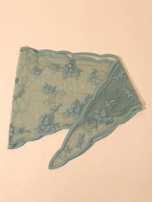 Women's Fashionable Olive Green Lace Embroidered Triangle Scarf For Spring And Autumn, Lace Edged Shawl For Daily Outings, Sun Protection And Wind Prevention - Olive Green - View 3