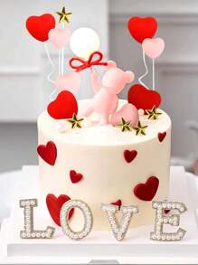 LaVenty Bear Heart Cake Topper Love Cake Decoration Valentine'S Day Cupid Cake Topper - Pink - View 4