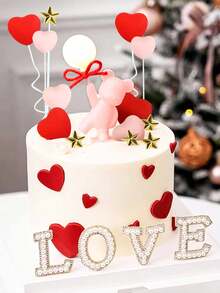 LaVenty Bear Heart Cake Topper Love Cake Decoration Valentine'S Day Cupid Cake Topper - Pink - View 5