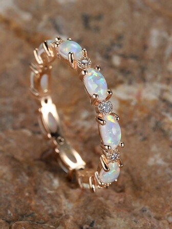 FOREVER QUEEN 1 Pc 925 Sterling Silver Opal Ring Engagement Wedding Valentine's Gift Women's Exquisite Jewelry Accessories