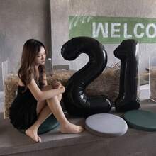 Bóng bay lá kim 32 inch với số kiểu Mỹ từ 0 đến 9, trang trí tiệc sinh nhật và lễ kỷ niệm xuyên biên giới - Phiên bản mỏng, Giáng sinh - màu đen - Xem 4