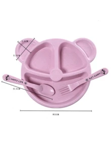 1set Baby Feeding Utensils Set, Including Spoon, Fork, And Plate - Pink - View 8