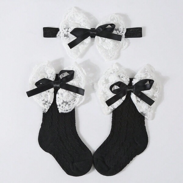 1pc Baby Bowknot Headband + 1pair Newborn Cute Mid-Tube Socks With Anti-Skid Soles Love Valentine