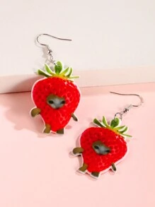 2對獨特的亞克力耳環,設計有金魚、草莓和貓圖案,適合女性的休閒和派對穿著 - 彩色 - 查看 2