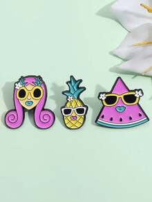 3 件裝鳳梨西瓜夏季戴眼鏡胸針,獨特水果形狀徽章,設計精美 - 彩色 - 查看 3