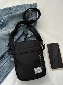 Women's Simple Mini Solid Color Canvas Crossbody Bag - Black - View 5