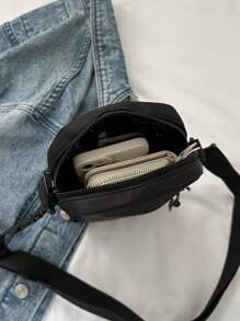 Women's Simple Mini Solid Color Canvas Crossbody Bag - Black - View 9