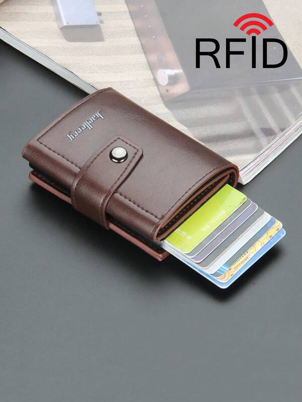 1 Peça Carteira de Cartão, Porta-Cartão de Crédito, Bloqueador RFID, Porta-Cartão Retrátil, Carteira Inteligente Minimalista de Alumínio, Casual de Negócios para Homens, Bolsa, Carteira Pequena, Carteira de Couro Masculina