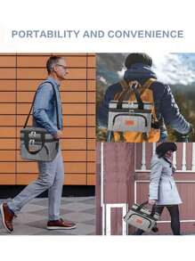 1个可重复使用的保温午餐袋，适合办公室、野餐、徒步旅行、海滩等场合 - 防漏保温手提袋，可装12罐饮料，成人尺寸，适合返校、教室、大学、学校用品、厨房收纳整理、厨房配件 - 灰色 - 查看 4