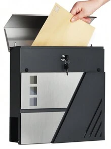 SONGMICS GMB053G01 Wall Mounted Letter Box With Viewing Windows, Stainless Steel, For Gate, Front Door, With Lock And Keys, Silver And Charcoal Grey - Grey - View 4