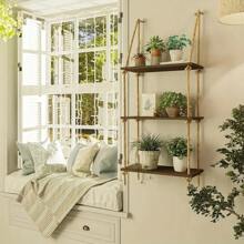 1個波希米亞風格的掛架 - 3層鄉村風浮動式木質懸掛架,適用於客廳,臥室,浴室,幼兒園 - 可愛的小書櫃家居裝飾 - 棕色 - 查看 4