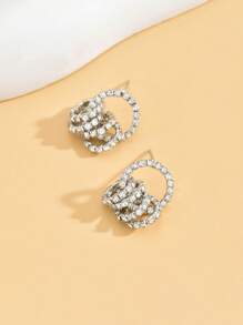 2 Peças Brincos Fashion Circulo De Strass Delicado & Geométrico Para Mulheres, Adequado Para Uso Diário E Encontros