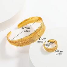 1入時尚精美金屬紋理手鐲戒指套裝,男女皆宜,情人節禮物 - 彩色 - 查看 5