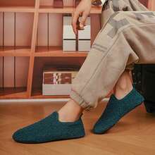 男士女士情侶冬季拖鞋,室內毛絨家居鞋,柔軟厚底,溫暖適合家居和地板使用 - 綠色 - 查看 5