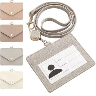 pu皮革徽章夹，带可调节伸缩快速释放扣，可分离，带旋转金属扣，适用于办公室、学校、学生、员工，可放置徽章、交通卡、ic卡和硬币，多功能徽章夹、月票夹、姓名，可垂直和水平使用，带有两个用于存放卡片的口袋和硬币口袋，由pu皮革制成，非常适合情人节礼物、新年礼物。卡片夹、卡片夹、钱包、名片夹、信用卡夹、教师挂绳，带身份证夹、卡片夹、女士迷你钱包、卡片钱包