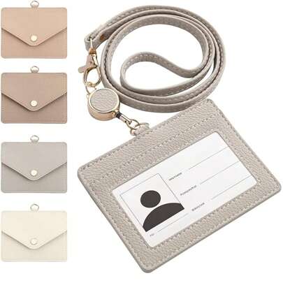 pu皮革徽章夹，带可调节伸缩快速释放扣，可分离，带旋转金属扣，适用于办公室、学校、学生、员工，可放置徽章、交通卡、ic卡和硬币，多功能徽章夹、月票夹、姓名，可垂直和水平使用，带有两个用于存放卡片的口袋和硬币口袋，由pu皮革制成，非常适合情人节礼物、新年礼物。卡片夹、卡片夹、钱包、名片夹、信用卡夹、教师挂绳，带身份证夹、卡片夹、女士迷你钱包、卡片钱包