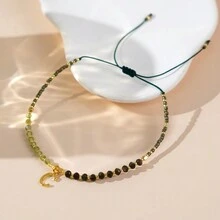 1PC Tiny Dark Green Seed Multi Gemstone Energy Jewelry 26 Letter Stack Adjustable Beaded Bracelets For Women - Multicolor - View 6