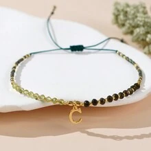1PC Tiny Dark Green Seed Multi Gemstone Energy Jewelry 26 Letter Stack Adjustable Beaded Bracelets For Women - Multicolor - View 4
