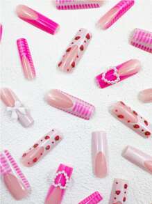 Upgrade Your Style Now! 24pcs/Set Ballet Pink Heart & Strawberry & Butterfly Nail Wraps + 1pc Jelly Gel + 1pc Nail File - Multicolor - View 4