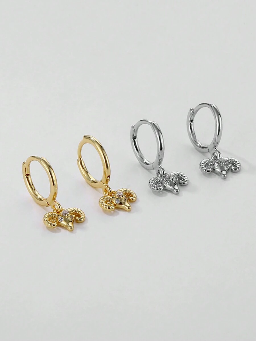 1對極簡動物羊頭造型耳環和吊墜項鍊,適用於日常穿著的多功能時尚配飾,禮品 - 小羊頭 - 查看 1