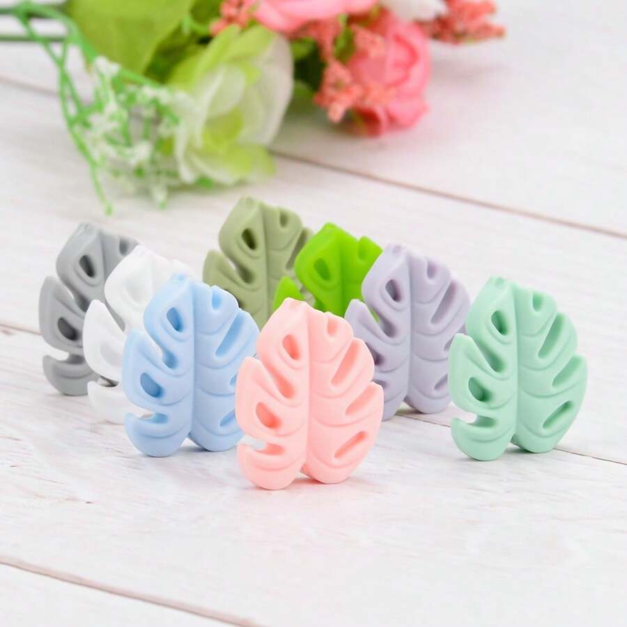 32 chiếc 8 màu Silicone Hạt Lá cây Silicone Hạt Lỏng lẻo Spacer Hạt Quái vật Lá cây Silicone Hạt Đối với DIY Dây chuyền Vòng tay Thủ công mỹ nghệ Làm đồ trang sức - Hạt Monstera - Xem 1