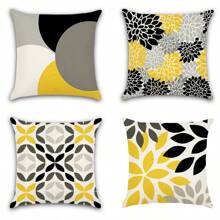 4入組幾何系列靠墊套,卧室沙發裝飾靠墊套 - 黑色 - 查看 3