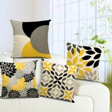 4入組幾何系列靠墊套,卧室沙發裝飾靠墊套 - 黑色 - 查看 2