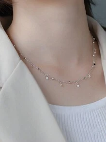 BALMORA 1入優雅精美的S925純銀時尚小圓墜飾流蘇項鍊，鎖骨鏈項圈派對生日禮物，適用於女性女友假期 - 銀色 - 查看 2