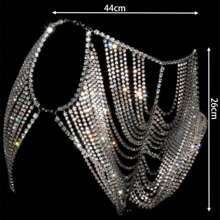 1件女式時尚多層流蘇和鑽石連體裙,適用於俱樂部、比基尼、珠寶 - 銀色 - 查看 3