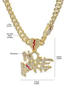 1條耀眼璀璨的金色18k鍍金13mm寬迈阿密粗鏈,鑲有闪亮珠寶,吊掛印刻no Love字母坠饰,適合男女情侶,日常休閒、假期夜店街头穿搭,男女情侶新年、情人節禮物、朋友最佳禮物,西海岸幫派饒舌嘻哈名人風格的珠寶 - 金色 - 查看 3