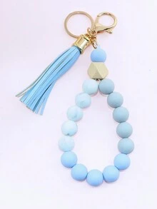 1入組硅膠珠子手環,帶鑰匙扣和流蘇,可攜式汽車鑰匙、手提包手繩 - 彩色 - 查看 7
