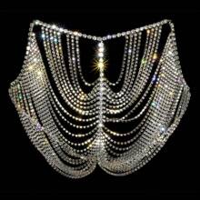 1件女式時尚多層流蘇和鑽石連體裙,適用於俱樂部、比基尼、珠寶 - 銀色 - 查看 2