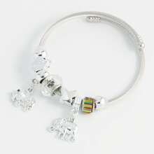 1件復古豪華風格可調式手工diy珠子裝飾手鍊設計,配有2個卡通小象吊墜,鑲嵌閃亮的寶石及白金鍍不鏽鋼材質 - 彩色 - 查看 8